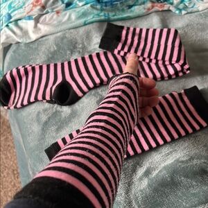 Striped Pink and Black Thigh high Socks